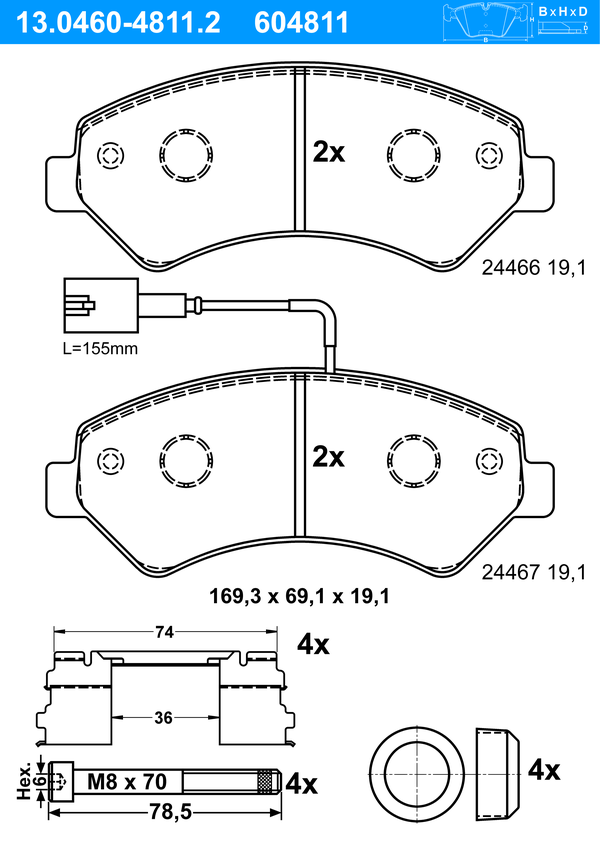 Jeu de 4 plaquettes de frein | ATE