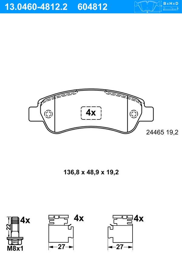 Jeu de 4 plaquettes de frein | ATE