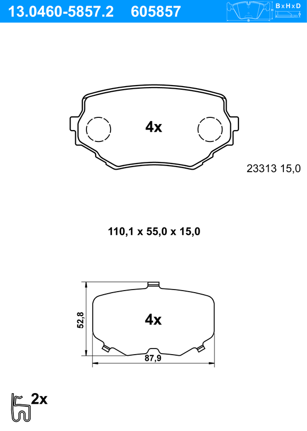 Jeu de 4 plaquettes de frein | ATE