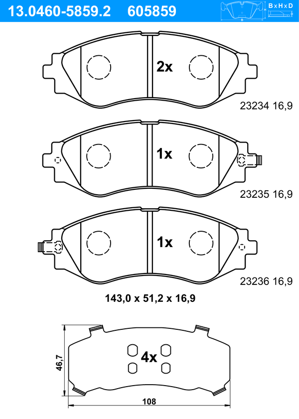 Jeu de 4 plaquettes de frein | ATE