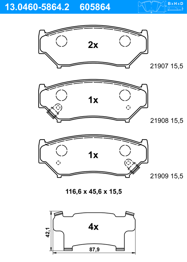 Jeu de 4 plaquettes de frein | ATE