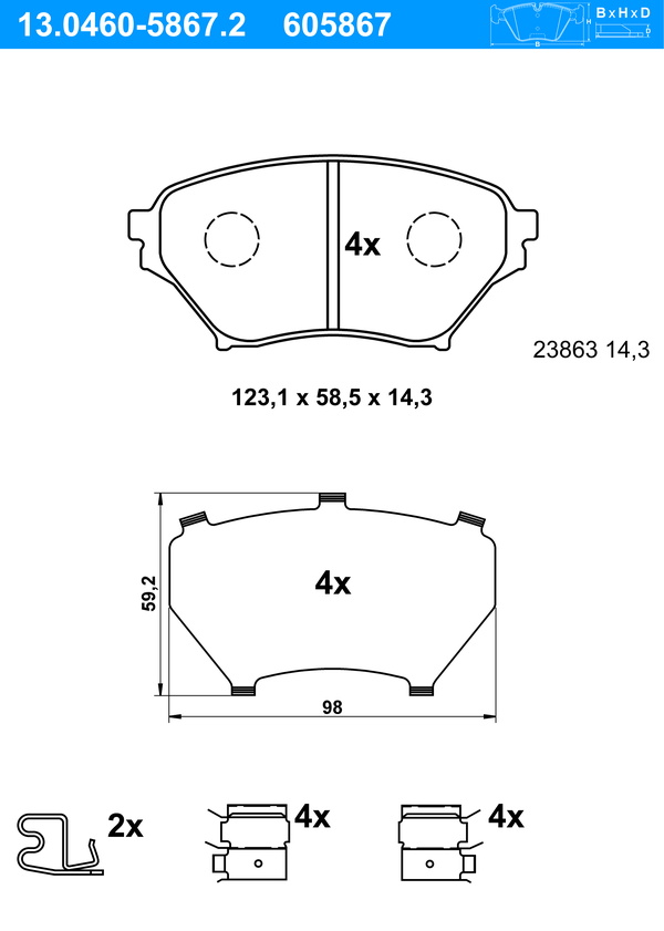Jeu de 4 plaquettes de frein | ATE