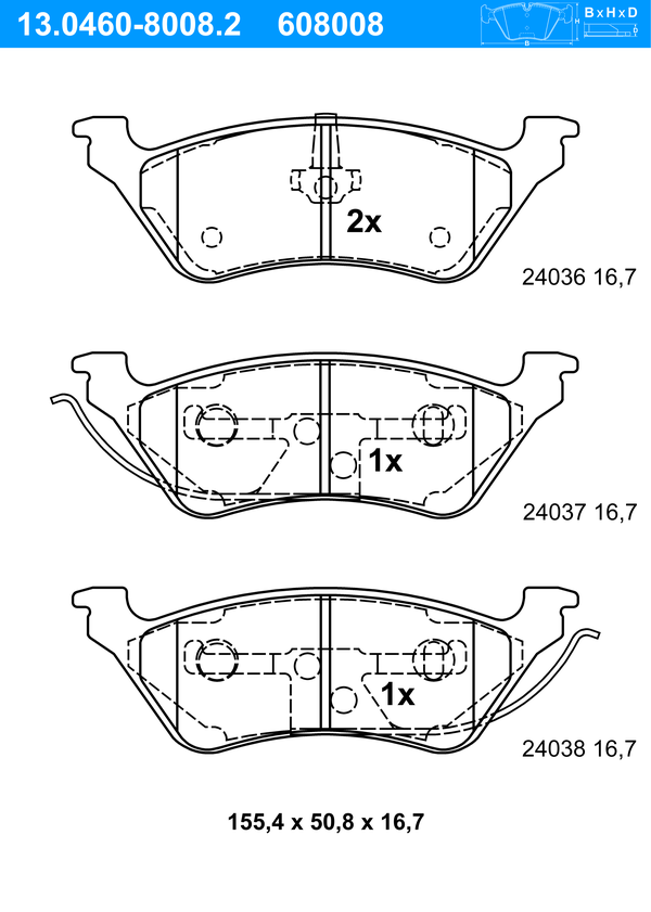 Jeu de 4 plaquettes de frein | ATE