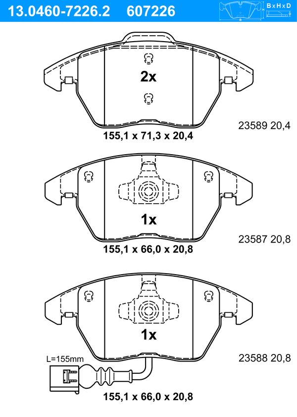 Jeu de 4 plaquettes de frein | ATE