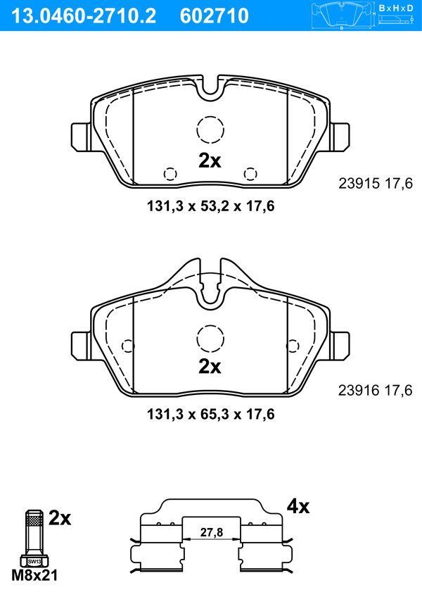 Jeu de 4 plaquettes de frein | ATE