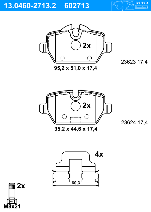 Jeu de 4 plaquettes de frein | ATE