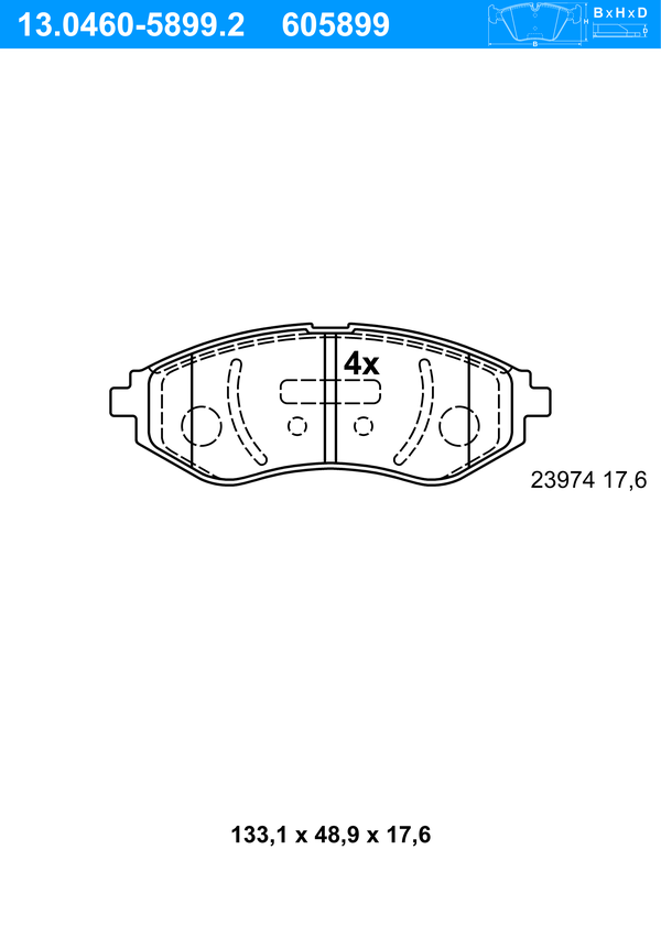 Jeu de 4 plaquettes de frein | ATE