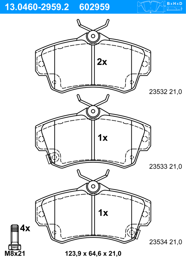 Jeu de 4 plaquettes de frein | ATE