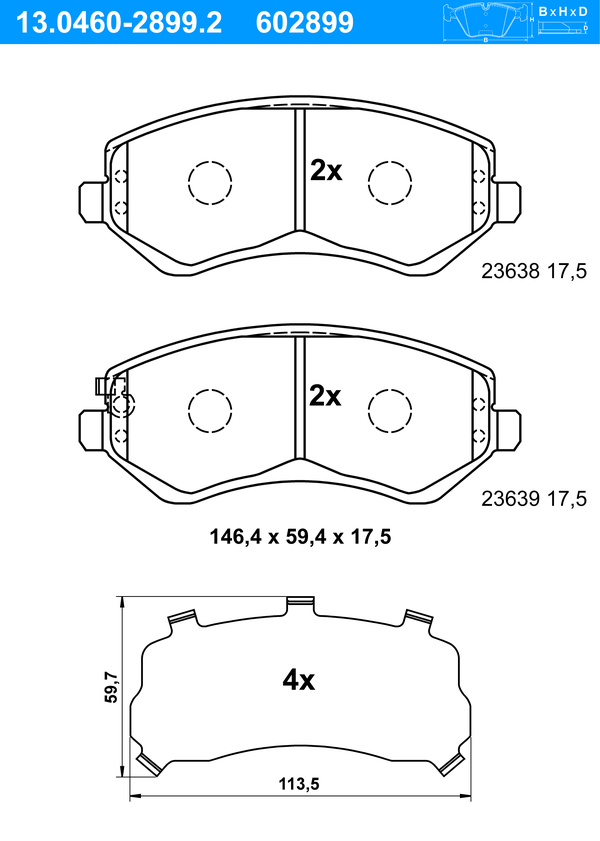 Jeu de 4 plaquettes de frein | ATE