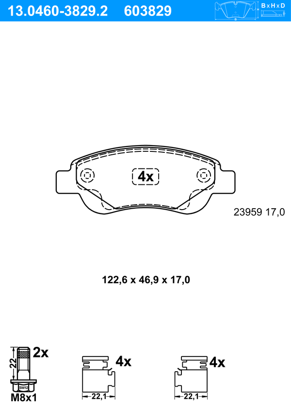 Jeu de 4 plaquettes de frein | ATE