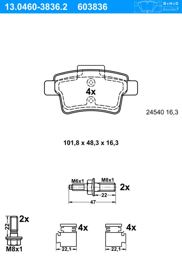 Jeu de 4 plaquettes de frein | ATE