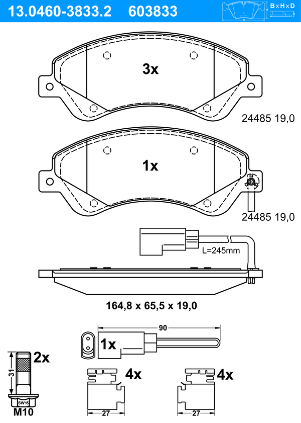 Jeu de 4 plaquettes de frein | ATE