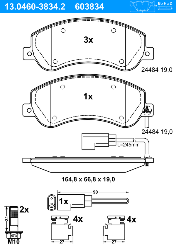 Jeu de 4 plaquettes de frein | ATE