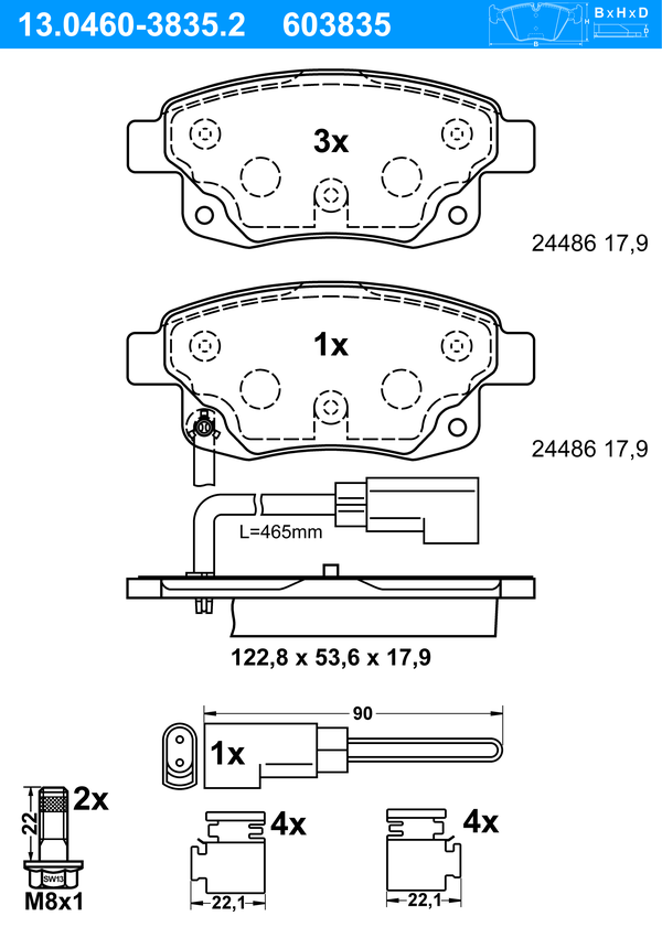 Jeu de 4 plaquettes de frein | ATE