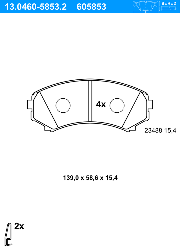 Jeu de 4 plaquettes de frein | ATE