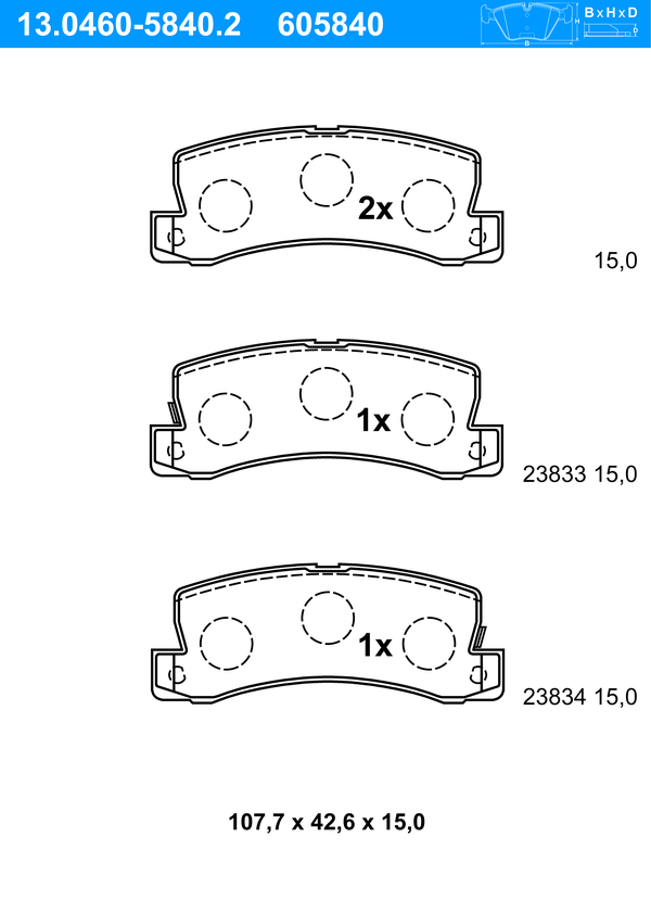 Jeu de 4 plaquettes de frein | ATE