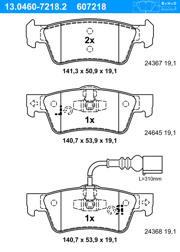 Jeu de 4 plaquettes de frein | ATE
