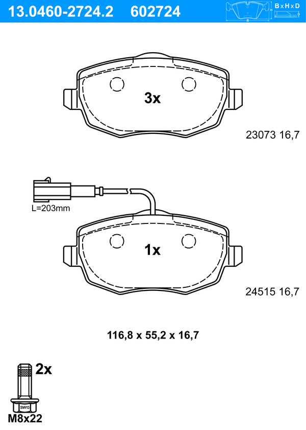 Jeu de 4 plaquettes de frein | ATE