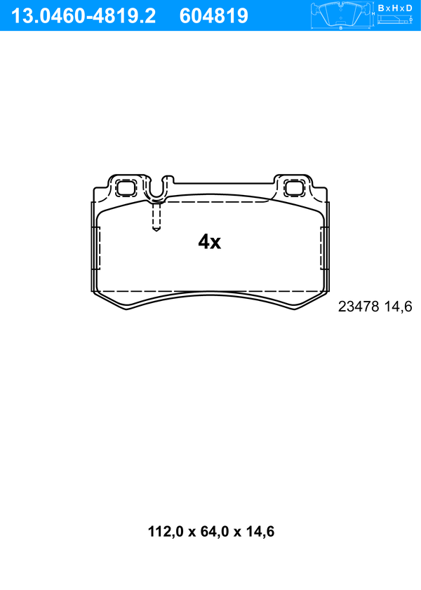 Jeu de 4 plaquettes de frein | ATE