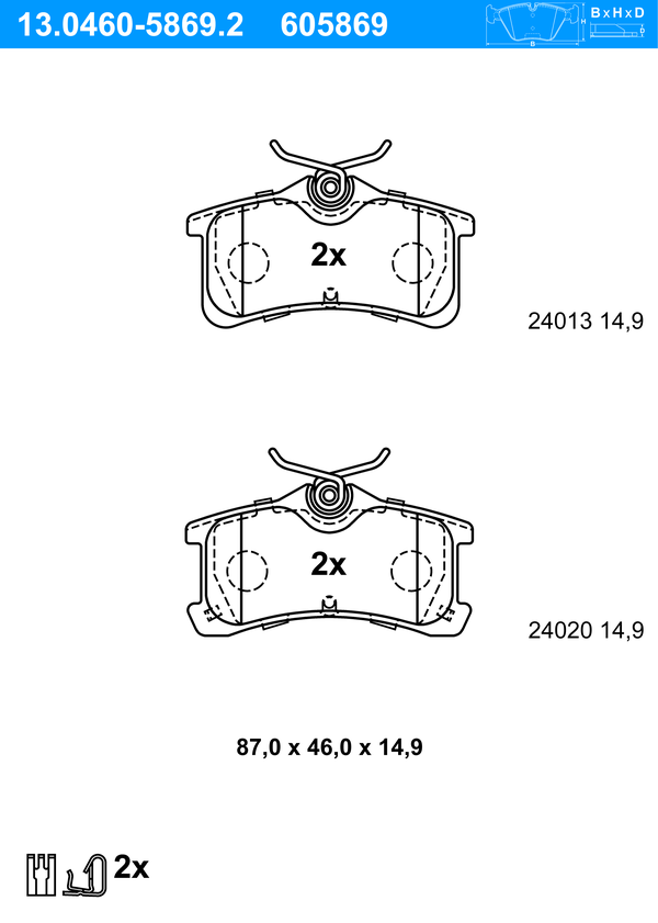Jeu de 4 plaquettes de frein | ATE