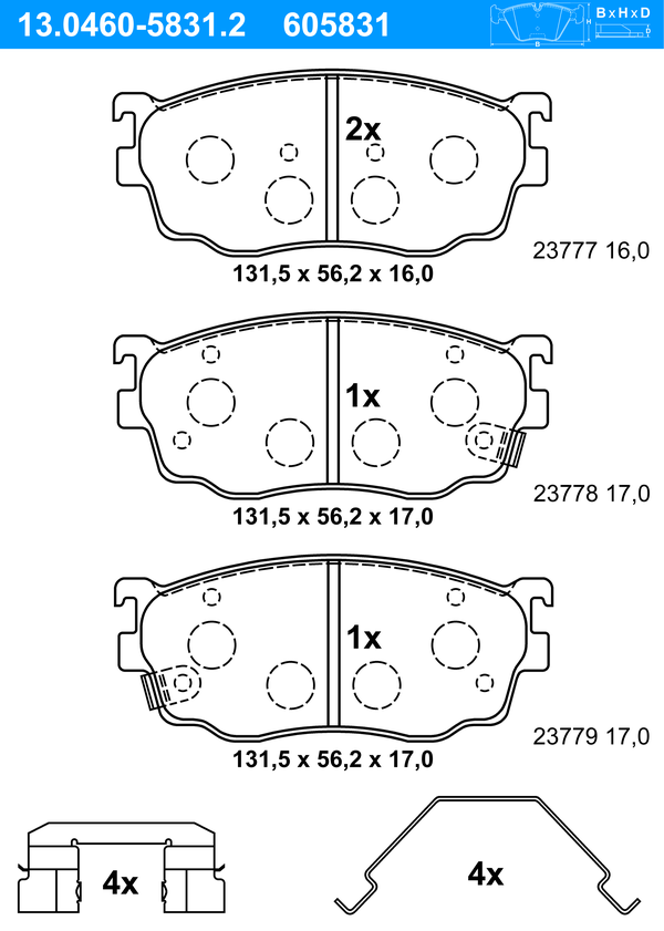 Jeu de 4 plaquettes de frein | ATE
