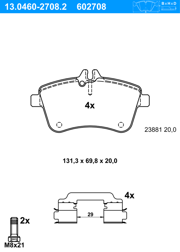 Jeu de 4 plaquettes de frein | ATE