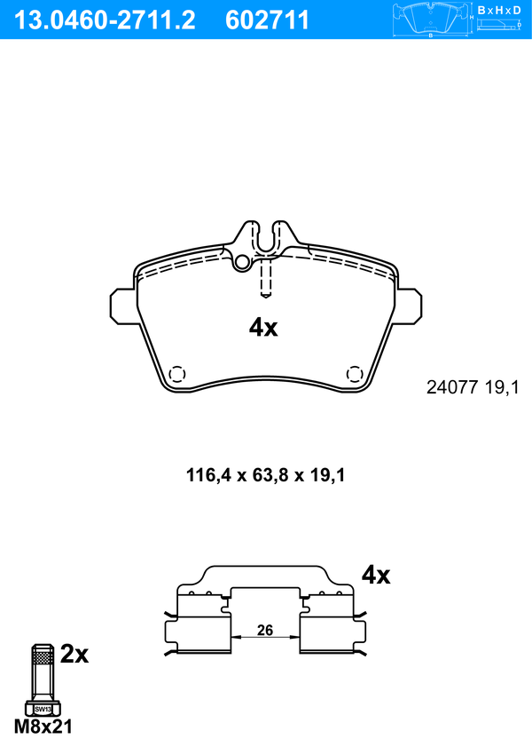 Jeu de 4 plaquettes de frein | ATE