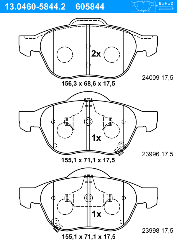 Jeu de 4 plaquettes de frein | ATE