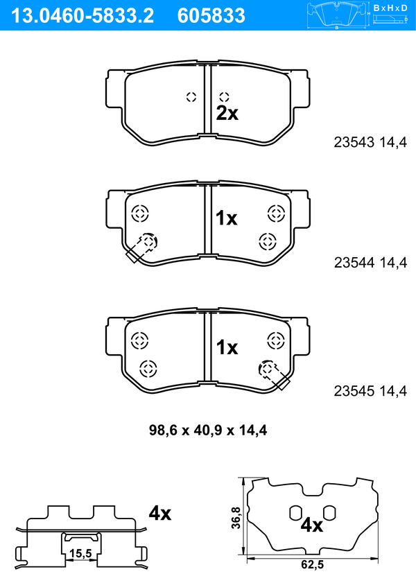 Jeu de 4 plaquettes de frein | ATE