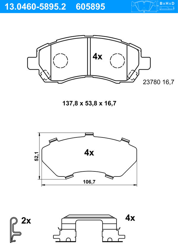 Jeu de 4 plaquettes de frein | ATE