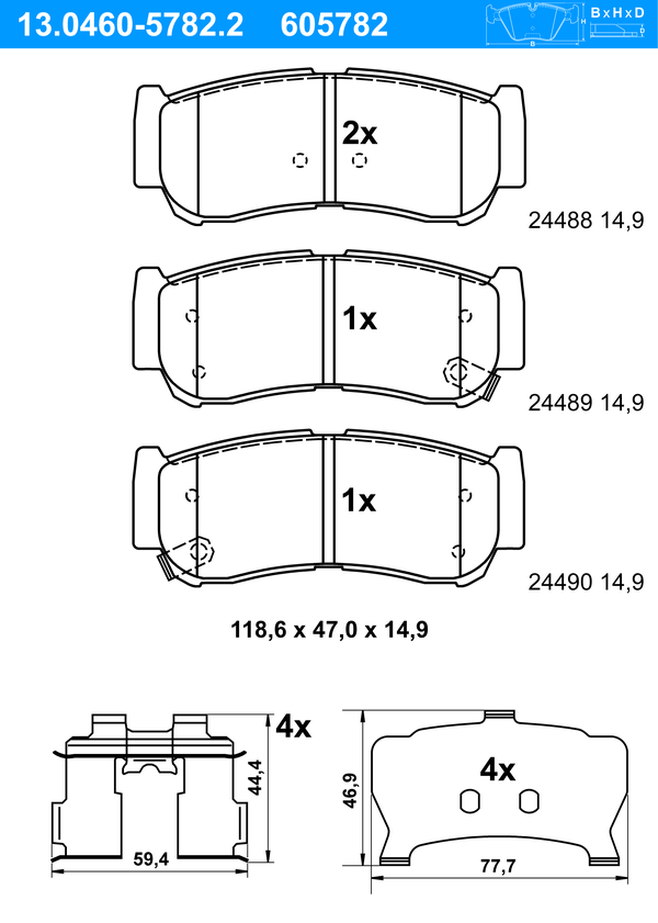 Jeu de 4 plaquettes de frein | ATE