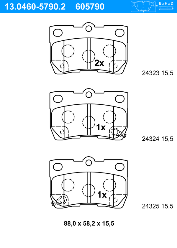 Jeu de 4 plaquettes de frein | ATE