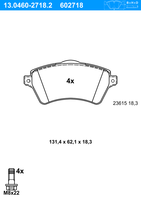 Jeu de 4 plaquettes de frein | ATE