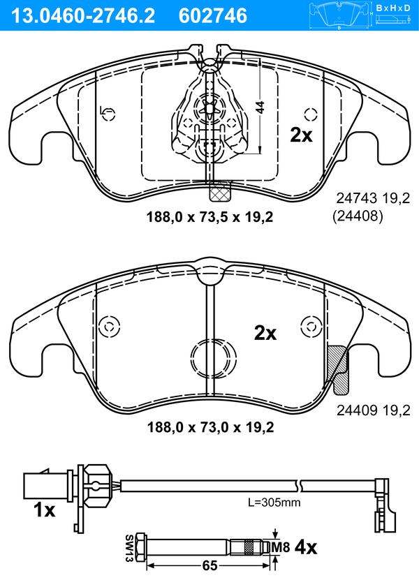 Jeu de 4 plaquettes de frein | ATE