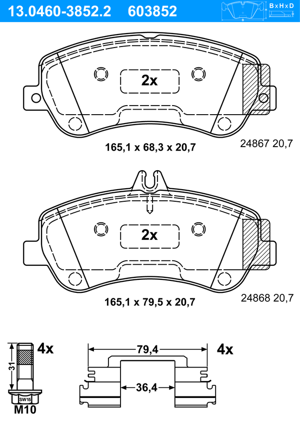 Jeu de 4 plaquettes de frein | ATE