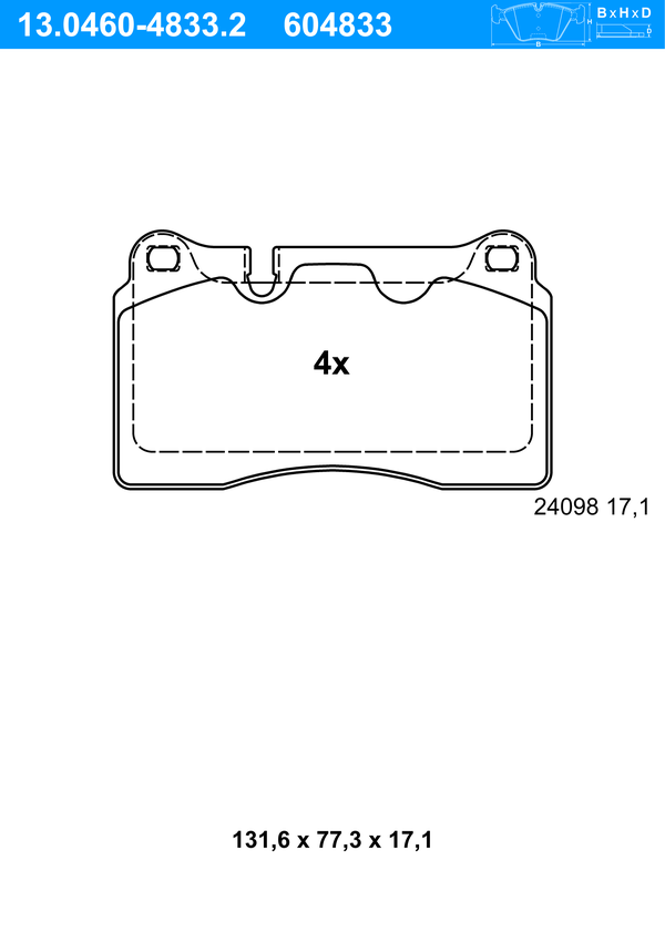 Jeu de 4 plaquettes de frein | ATE