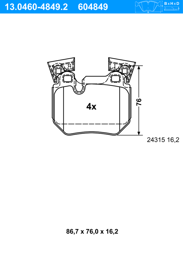 Jeu de 4 plaquettes de frein | ATE