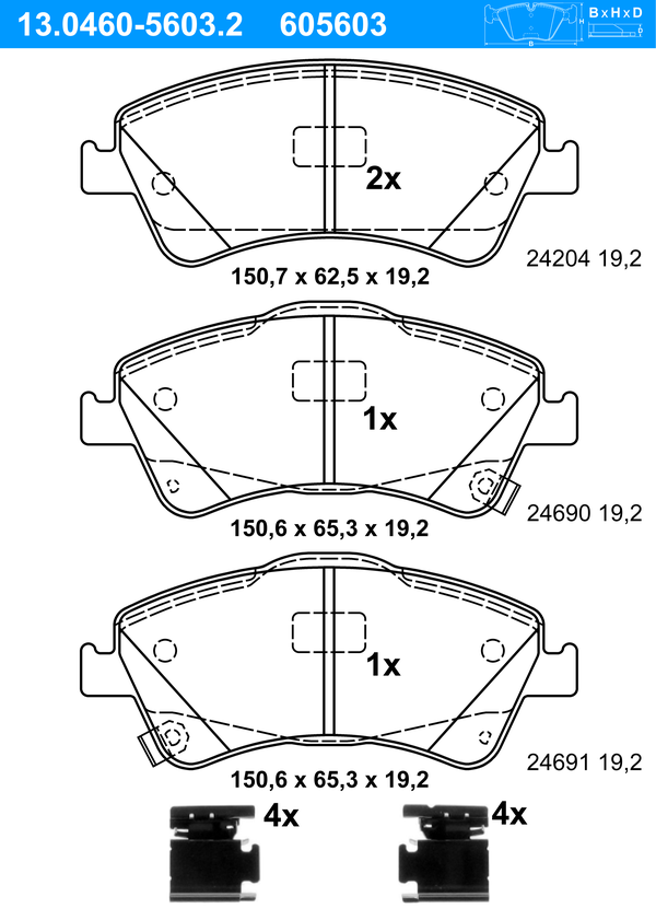 Jeu de 4 plaquettes de frein | ATE