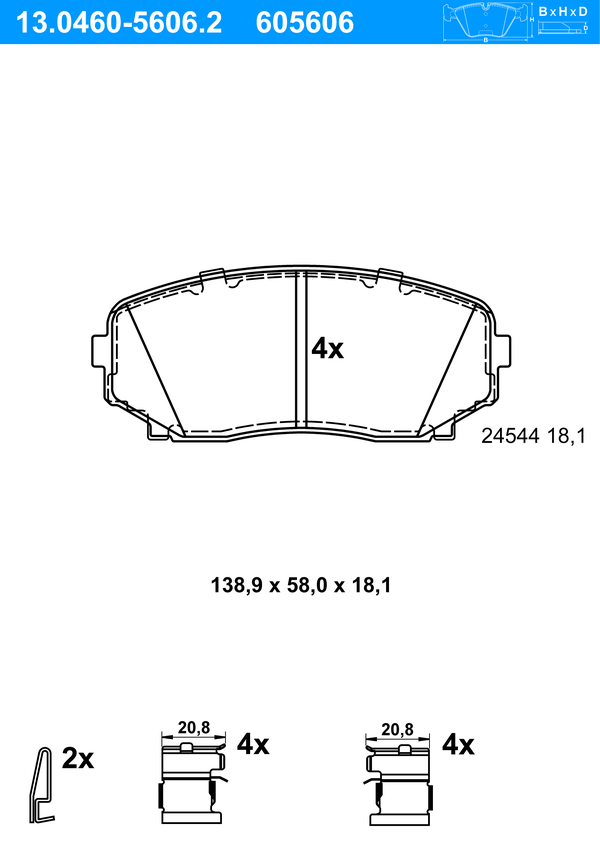 Jeu de 4 plaquettes de frein | ATE
