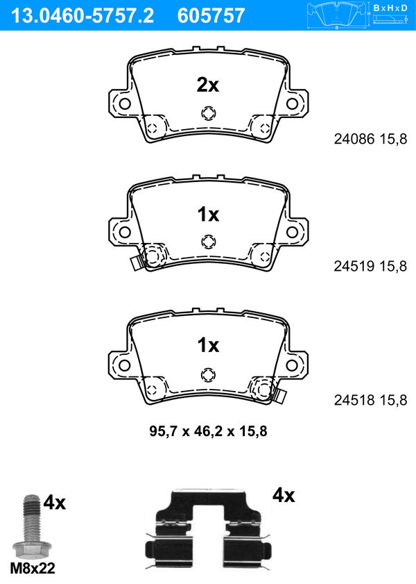 Jeu de 4 plaquettes de frein | ATE