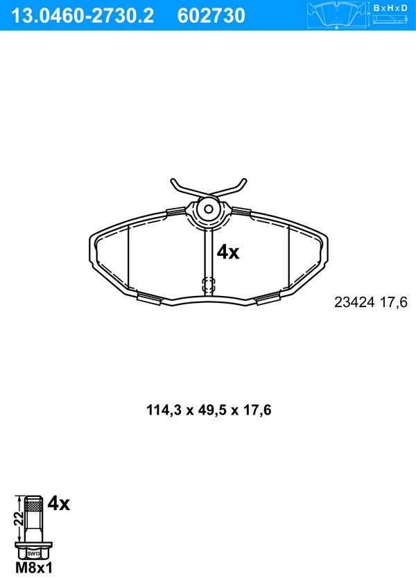 Jeu de 4 plaquettes de frein | ATE