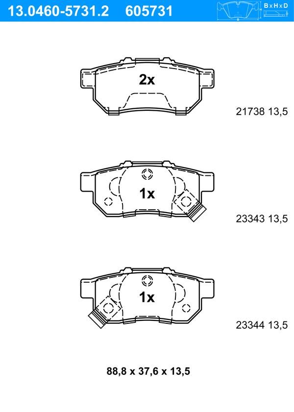 Jeu de 4 plaquettes de frein | ATE