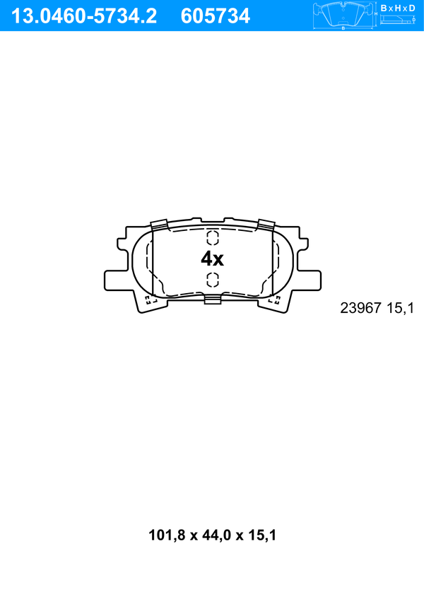 Jeu de 4 plaquettes de frein | ATE