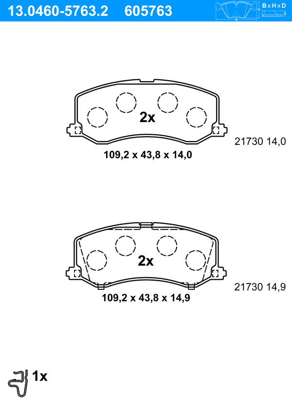 Jeu de 4 plaquettes de frein | ATE