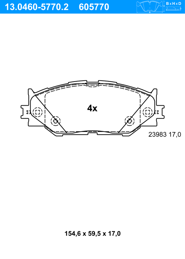 Jeu de 4 plaquettes de frein | ATE