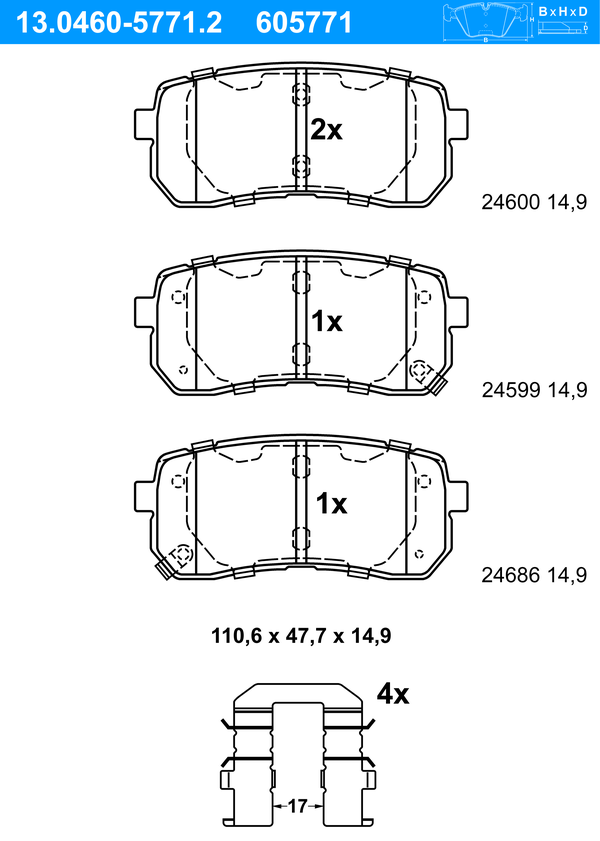 Jeu de 4 plaquettes de frein | ATE