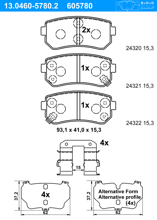 Jeu de 4 plaquettes de frein | ATE