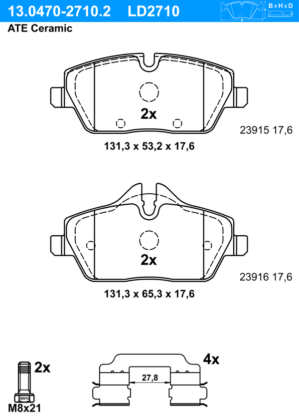 Kit de plaquettes de frein, frein à disque ATE Ceramic | ATE