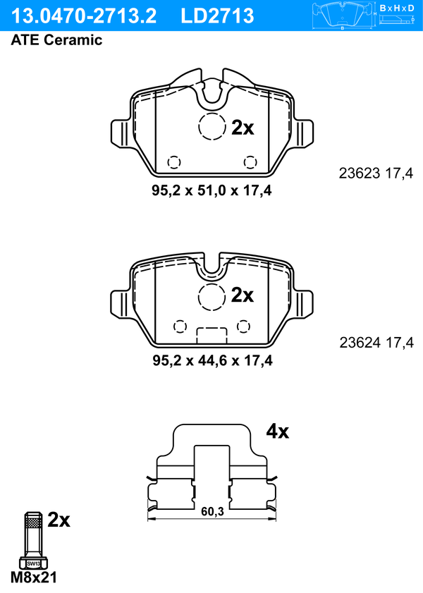Kit de plaquettes de frein, frein à disque ATE Ceramic | ATE