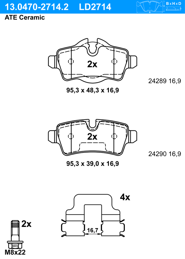 Kit de plaquettes de frein, frein à disque ATE Ceramic | ATE